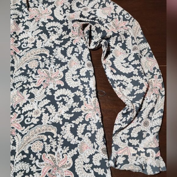 LOFT Women's Vine Ruffle Floral Paisley Split Neck Shirt Dress - Picture 13 of 16